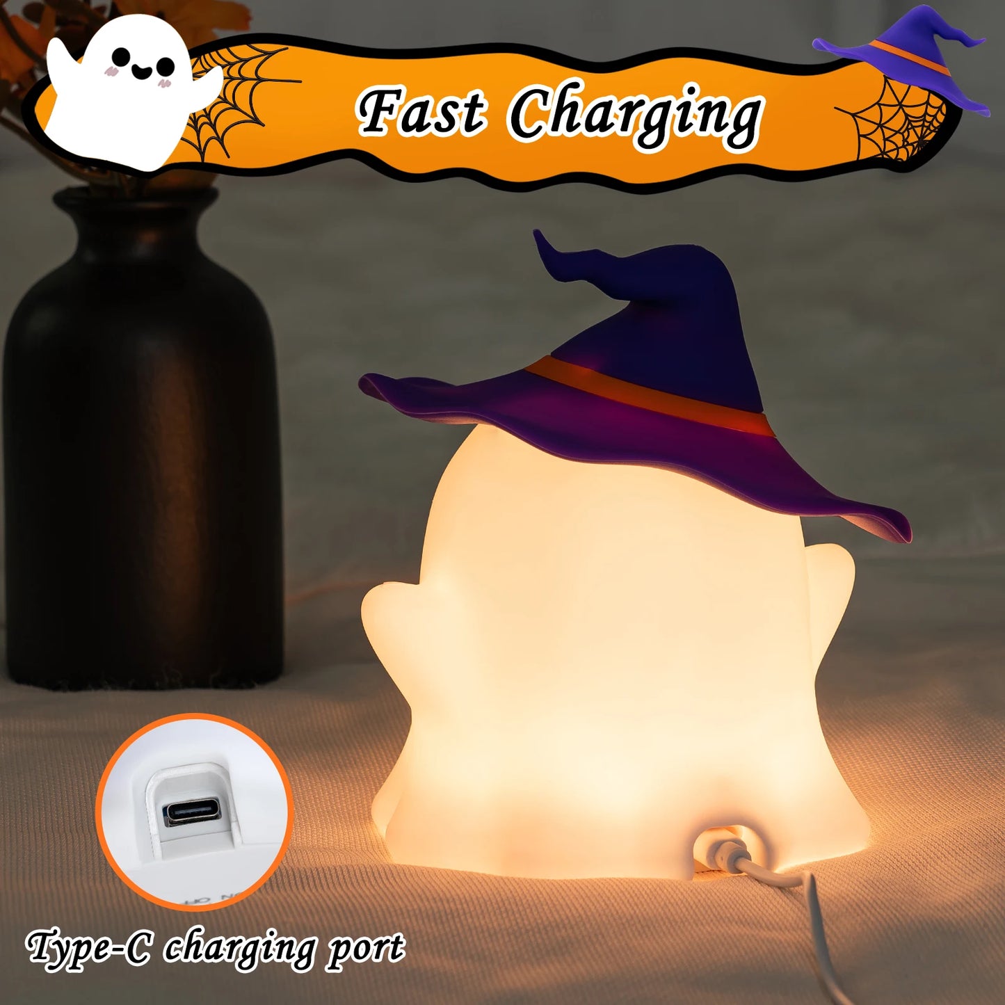 Halloween Cartoon Silicone Night Light – Rechargeable Table Lamp for Kids Bedroom