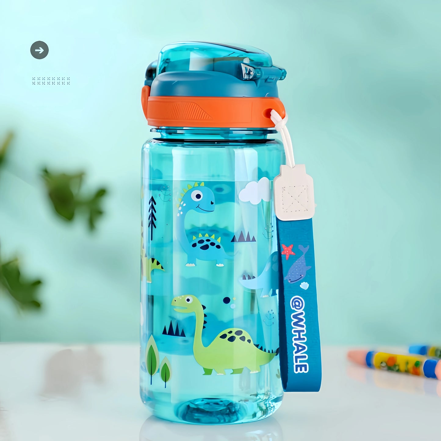 600ml Dinosaur Water Bottle for Kids with Silicone Straw – Leakproof Plastic Drinking Cup