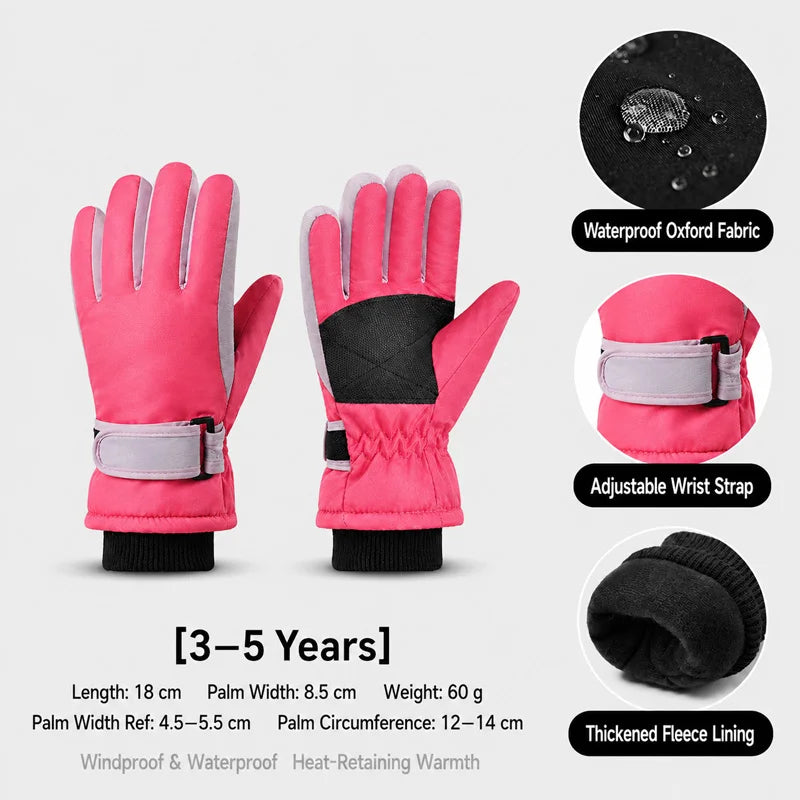 Kids Winter Ski Gloves – Waterproof Windproof Fleece-Lined Gloves for Boys and Girls