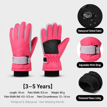 Kids Winter Ski Gloves – Waterproof Windproof Fleece-Lined Gloves for Boys and Girls