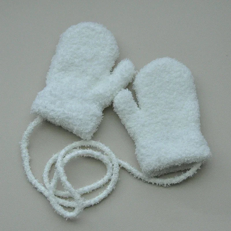 Kids Winter Plush Mittens with Rope – Warm Gloves for Boys and Girls Ages 1–3