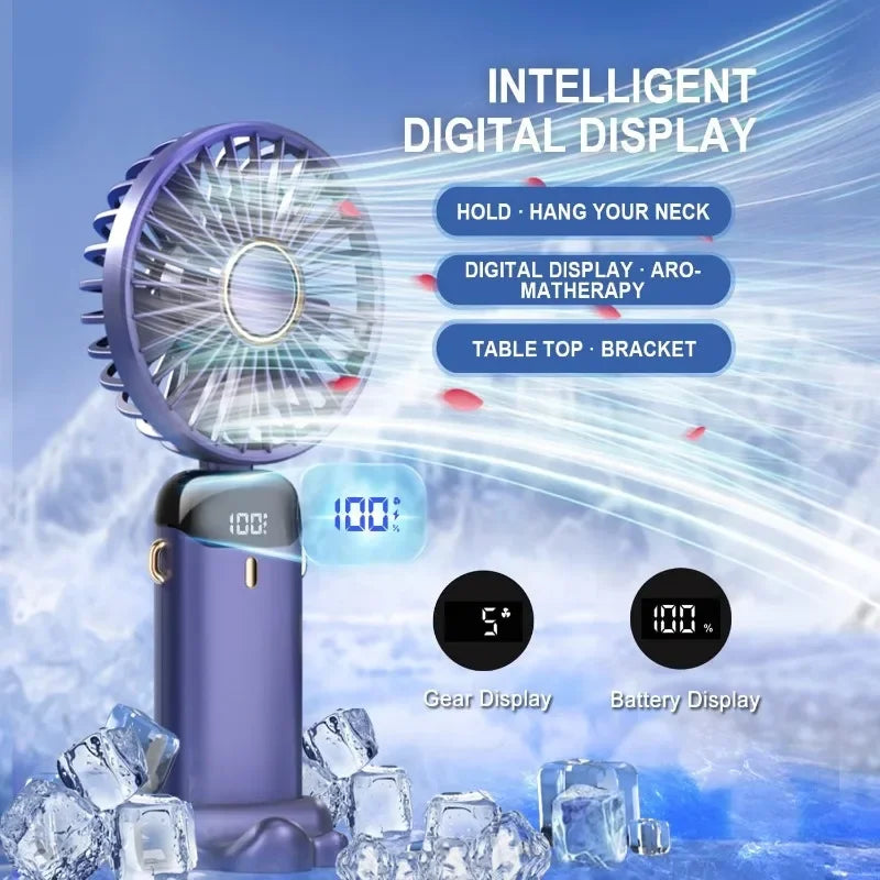 Portable Mini Air Cooler Fan – Rechargeable with Battery Display & Phone Holder