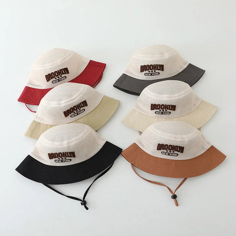 Baby Sun Hat with Embroidered Letter – Breathable Mesh Bucket Hat for Boys and Girls