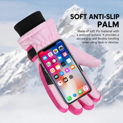 Kids Winter Ski Gloves – Waterproof Windproof Fleece-Lined Gloves for Boys and Girls