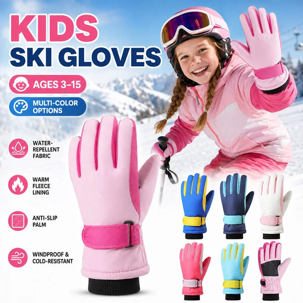Kids Winter Ski Gloves – Waterproof Windproof Fleece-Lined Gloves for Boys and Girls