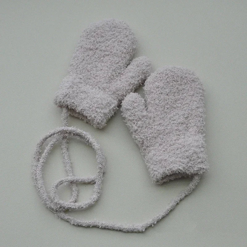 Kids Winter Plush Mittens with Rope – Warm Gloves for Boys and Girls Ages 1–3