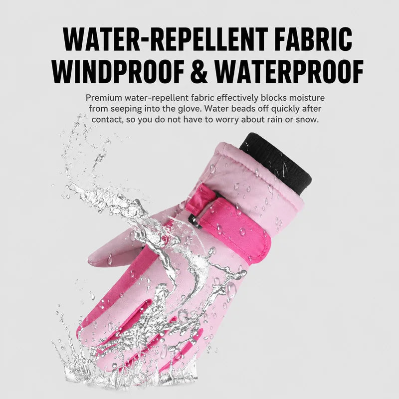 Kids Winter Ski Gloves – Waterproof Windproof Fleece-Lined Gloves for Boys and Girls