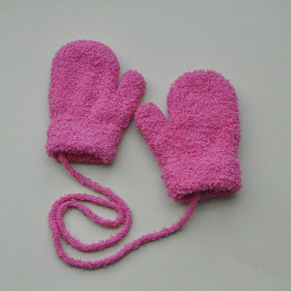 Kids Winter Plush Mittens with Rope – Warm Gloves for Boys and Girls Ages 1–3