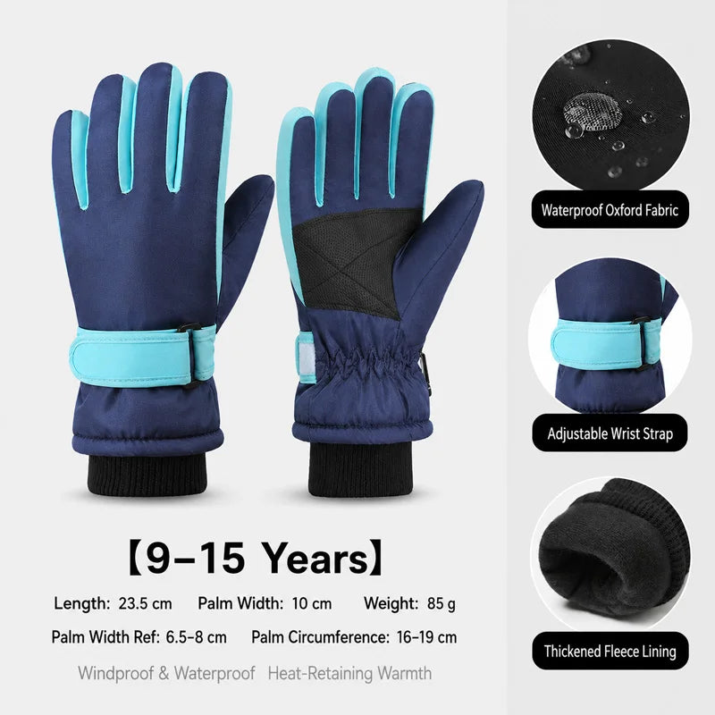 Kids Winter Ski Gloves – Waterproof Windproof Fleece-Lined Gloves for Boys and Girls