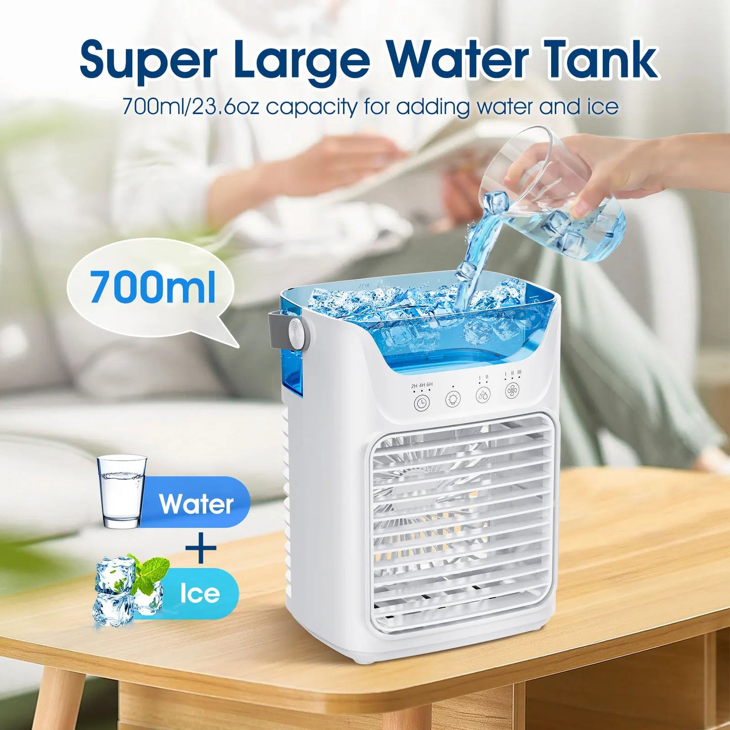 Portable Evaporative Air Cooler with Water & Ice Cooling – Quiet Desktop Fan for Home, Office & Bedroom