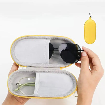 Double Eyeglasses Case – Hard Shell Dual Glasses Storage Case with Zipper and Clip for Eyeglasses & Sunglasses