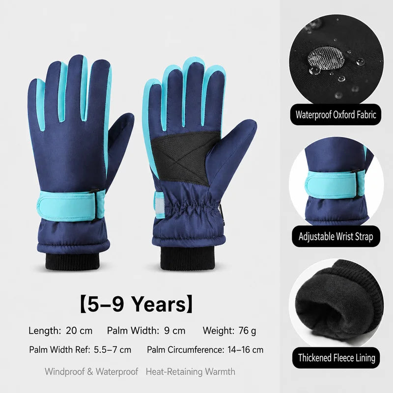 Kids Winter Ski Gloves – Waterproof Windproof Fleece-Lined Gloves for Boys and Girls