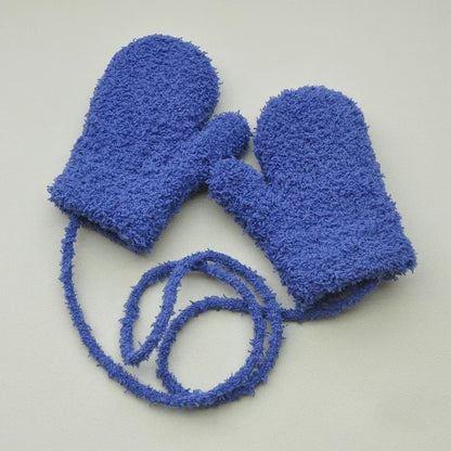 Kids Winter Plush Mittens with Rope – Warm Gloves for Boys and Girls Ages 1–3