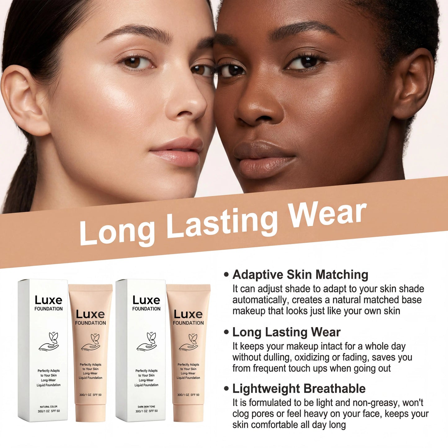SPF50 Colour Changing Foundation – Self-Adjusting Skin Tone & Flawless Coverage