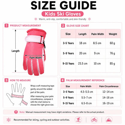 Kids Winter Ski Gloves – Waterproof Windproof Fleece-Lined Gloves for Boys and Girls