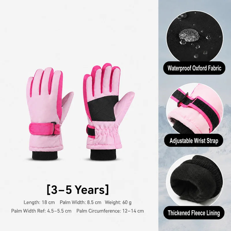 Kids Winter Ski Gloves – Waterproof Windproof Fleece-Lined Gloves for Boys and Girls