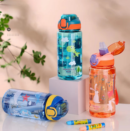 600ml Dinosaur Water Bottle for Kids with Silicone Straw – Leakproof Plastic Drinking Cup