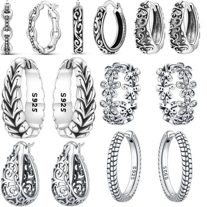 925 Sterling Silver Vintage Floral Hoop Earrings for Women