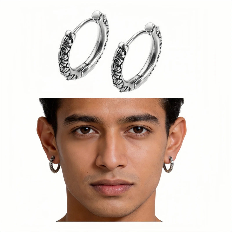 Gothic Floral Surgical Steel Hoop Earrings – Unisex Stainless Steel Jewellery