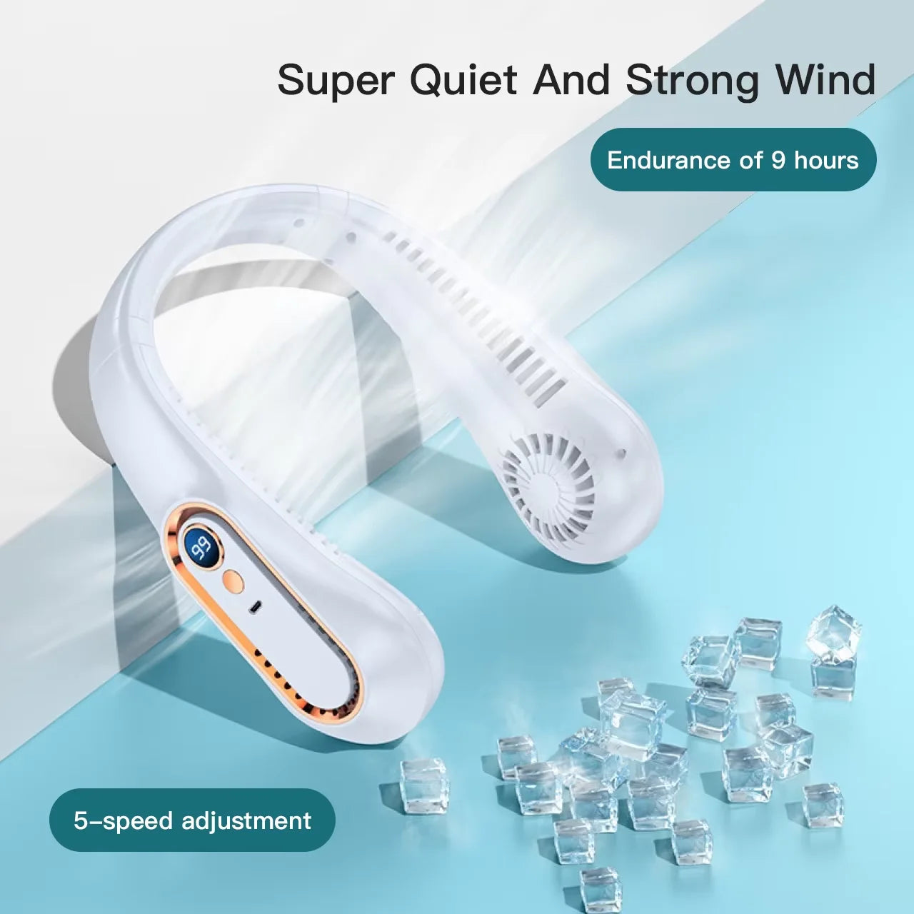 Portable Bladeless Neck Fan with Digital Display – USB Rechargeable Hands-Free Cooling Fan