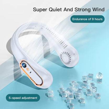 Portable Bladeless Neck Fan with Digital Display – USB Rechargeable Hands-Free Cooling Fan