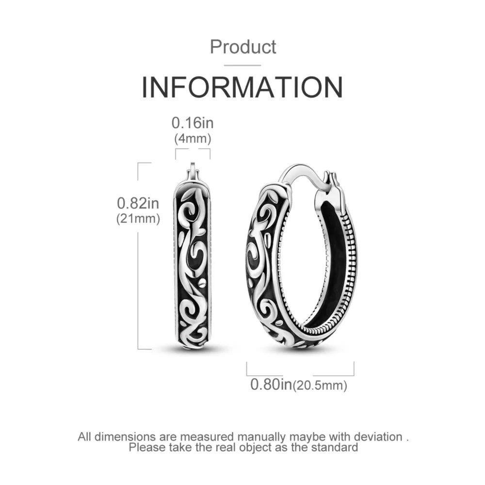 925 Sterling Silver Vintage Floral Hoop Earrings for Women