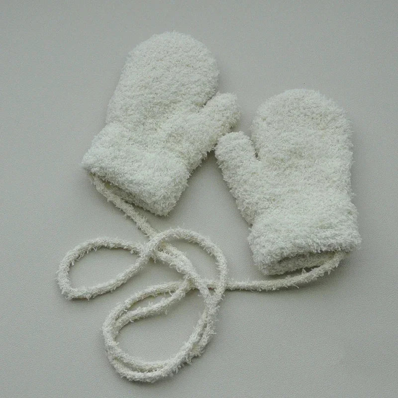 Kids Winter Plush Mittens with Rope – Warm Gloves for Boys and Girls Ages 1–3