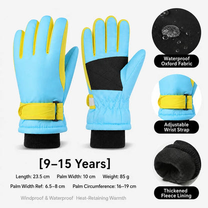 Kids Winter Ski Gloves – Waterproof Windproof Fleece-Lined Gloves for Boys and Girls
