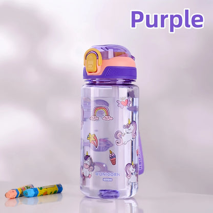 600ml Dinosaur Water Bottle for Kids with Silicone Straw – Leakproof Plastic Drinking Cup