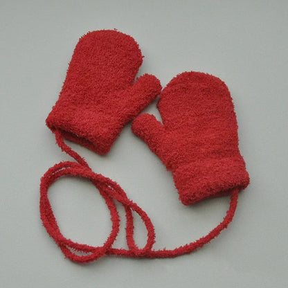 Kids Winter Plush Mittens with Rope – Warm Gloves for Boys and Girls Ages 1–3