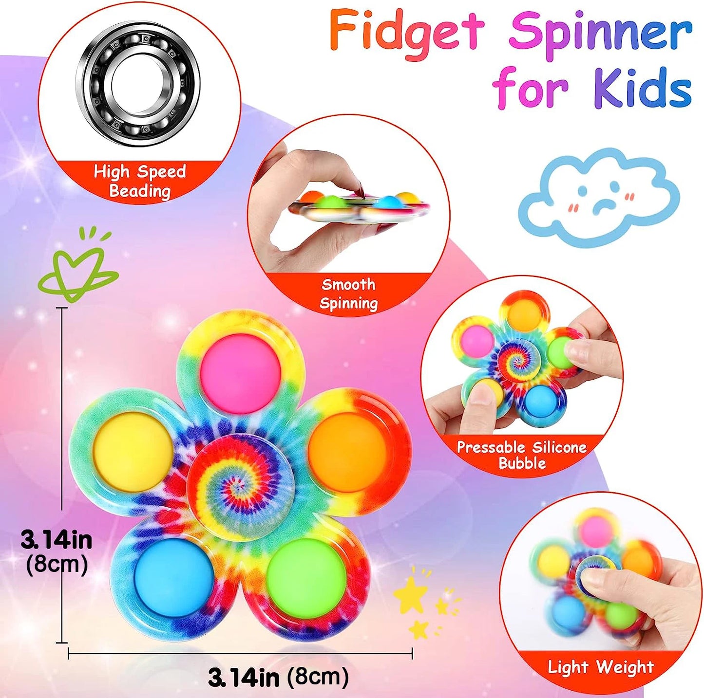 Fidget Spinner Popper Toy – Push Bubble Sensory Hand Spinner for Kids