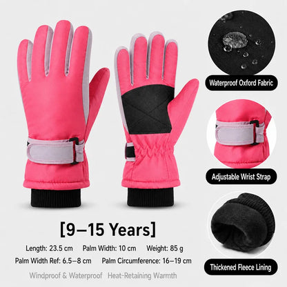 Kids Winter Ski Gloves – Waterproof Windproof Fleece-Lined Gloves for Boys and Girls