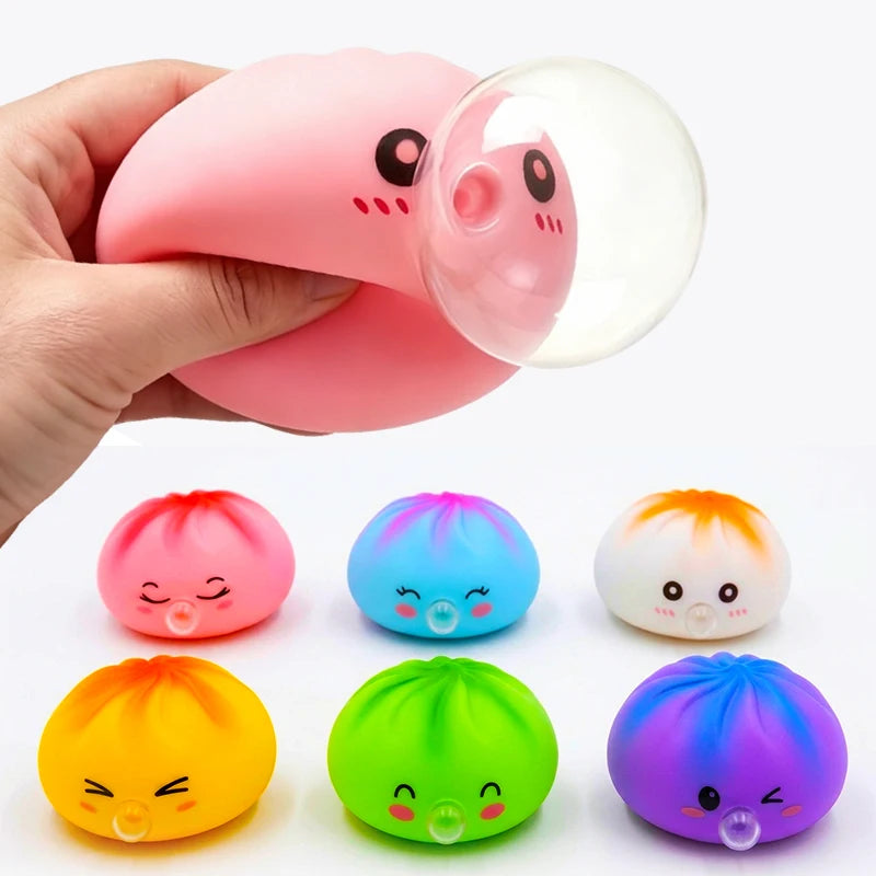 Dumpling Squeeze Bubble-Blowing Toy – Stretchy Squishy Fidget Sensory Toy