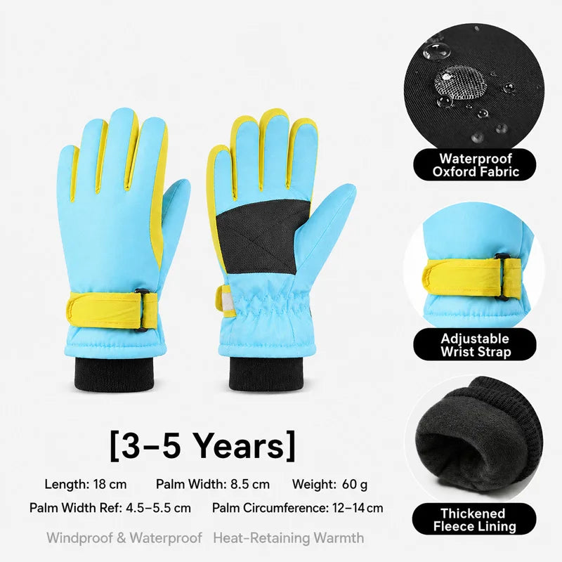 Kids Winter Ski Gloves – Waterproof Windproof Fleece-Lined Gloves for Boys and Girls