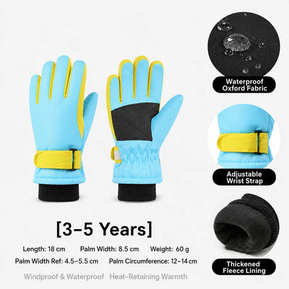 Kids Winter Ski Gloves – Waterproof Windproof Fleece-Lined Gloves for Boys and Girls