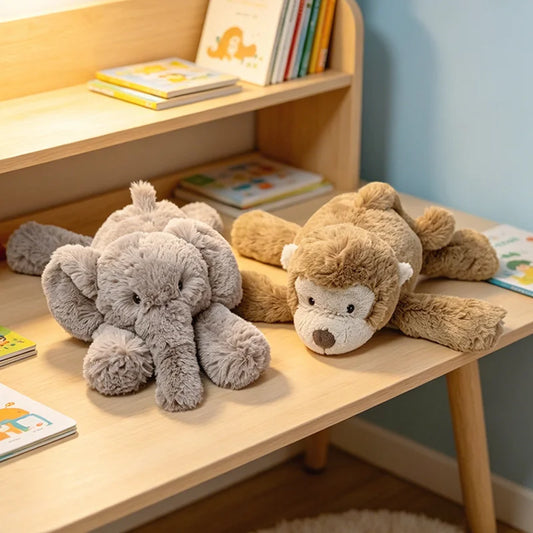 JellyCat Lying Elephant Monkey Plush Toy, 35/52cm Soft Stuffed Cartoon Animal Doll for Kids