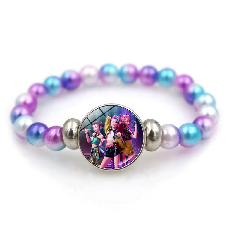 Anime Cartoon Necklace and Bracelet Set – Beaded Jewelry Accessories for Girls