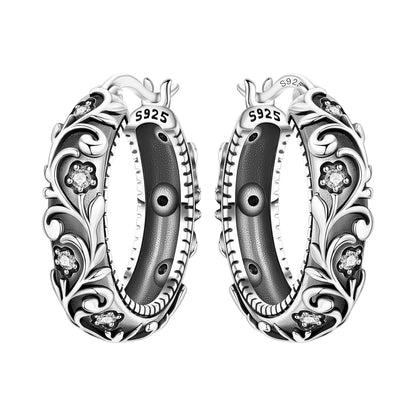 925 Sterling Silver Vintage Floral Hoop Earrings for Women