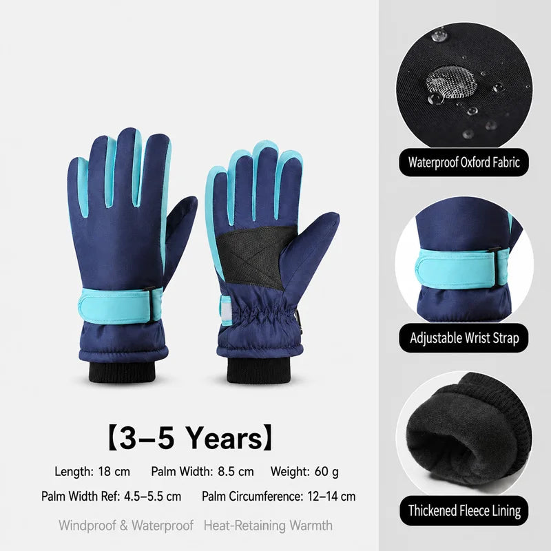 Kids Winter Ski Gloves – Waterproof Windproof Fleece-Lined Gloves for Boys and Girls