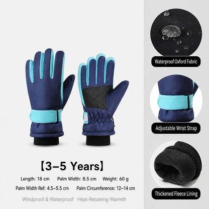 Kids Winter Ski Gloves – Waterproof Windproof Fleece-Lined Gloves for Boys and Girls