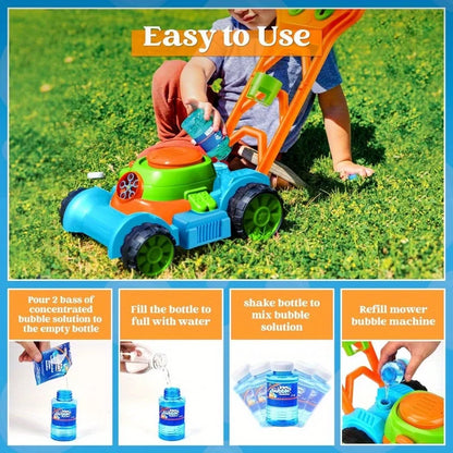 Sloosh Bubble Lawn Mower Toy – Outdoor Bubble Machine Push Toy for Kids