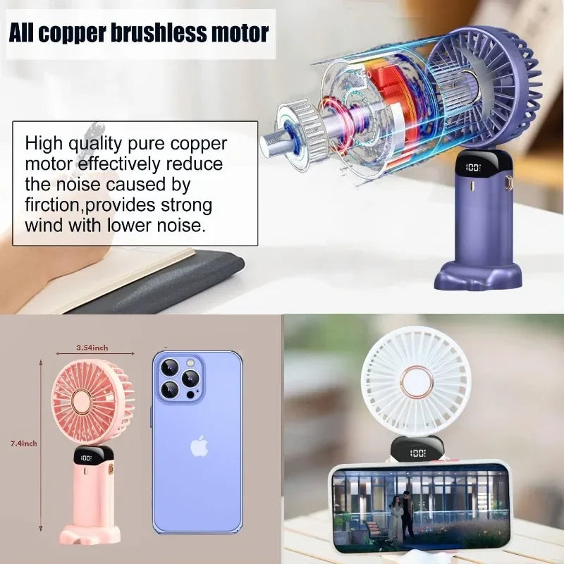 Portable Mini Air Cooler Fan – Rechargeable with Battery Display & Phone Holder