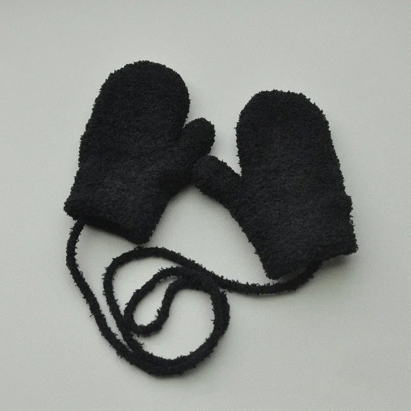 Kids Winter Plush Mittens with Rope – Warm Gloves for Boys and Girls Ages 1–3