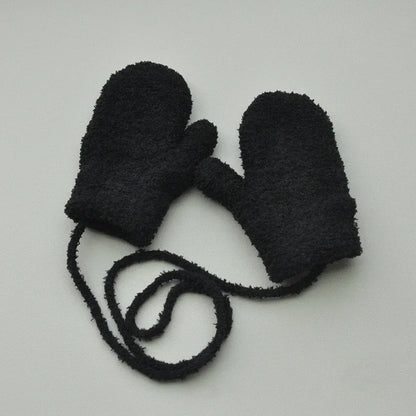 Kids Winter Plush Mittens with Rope – Warm Gloves for Boys and Girls Ages 1–3