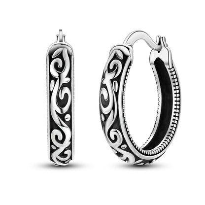 925 Sterling Silver Vintage Floral Hoop Earrings for Women
