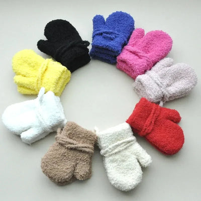 Kids Winter Plush Mittens with Rope – Warm Gloves for Boys and Girls Ages 1–3
