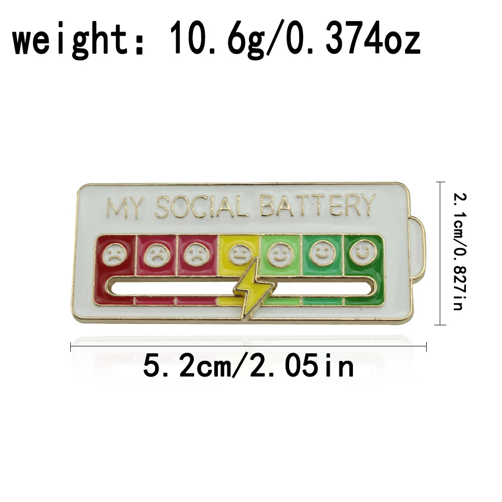 Mood Expression Enamel Pin – Social Battery Badge Brooch for Men & Women