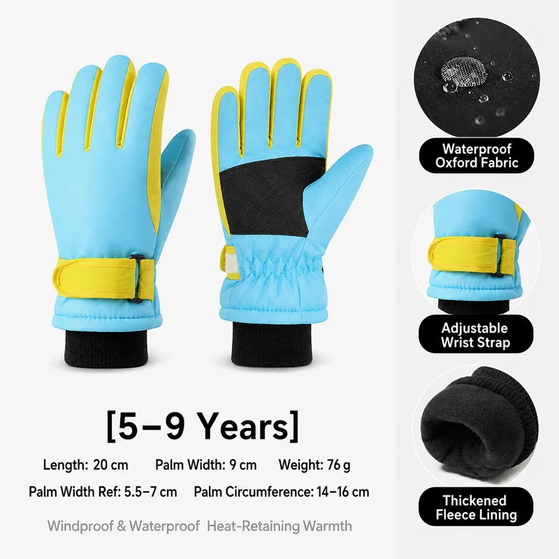 Kids Winter Ski Gloves – Waterproof Windproof Fleece-Lined Gloves for Boys and Girls