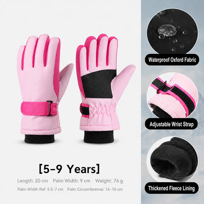 Kids Winter Ski Gloves – Waterproof Windproof Fleece-Lined Gloves for Boys and Girls