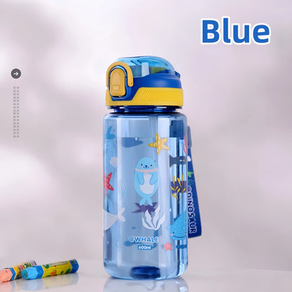 600ml Dinosaur Water Bottle for Kids with Silicone Straw – Leakproof Plastic Drinking Cup